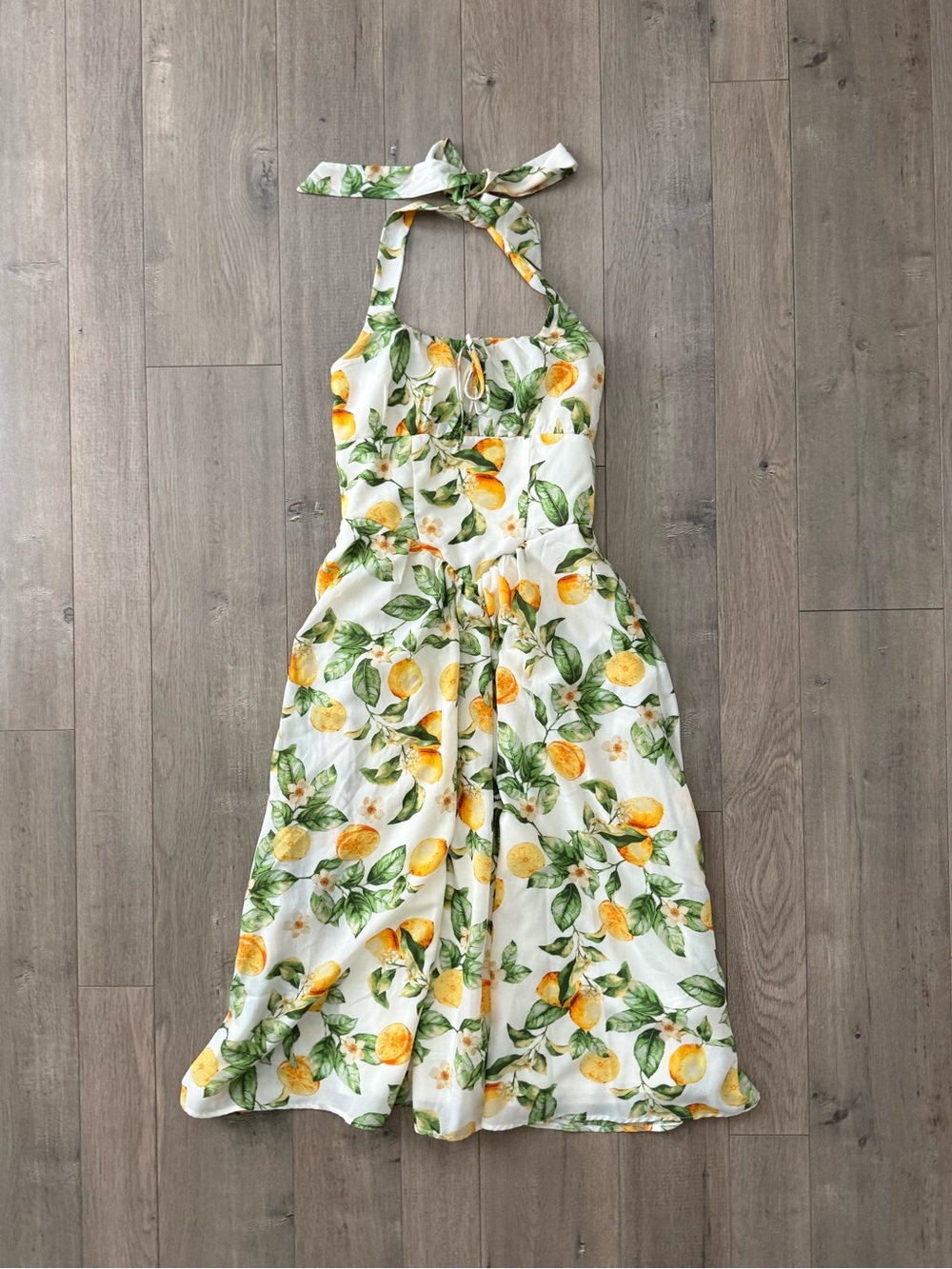 Stunning Corset Lemon Print Halter Top Dress Size XS NWT
